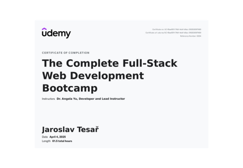 Certifikát z Udemy